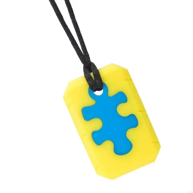 090B Kalung Liontin Kunyah Silikon Mainan Sensorik Rantai Leher Kunyah Puzzle Teether untuk Anak-anak dengan Autisme dan ADHD