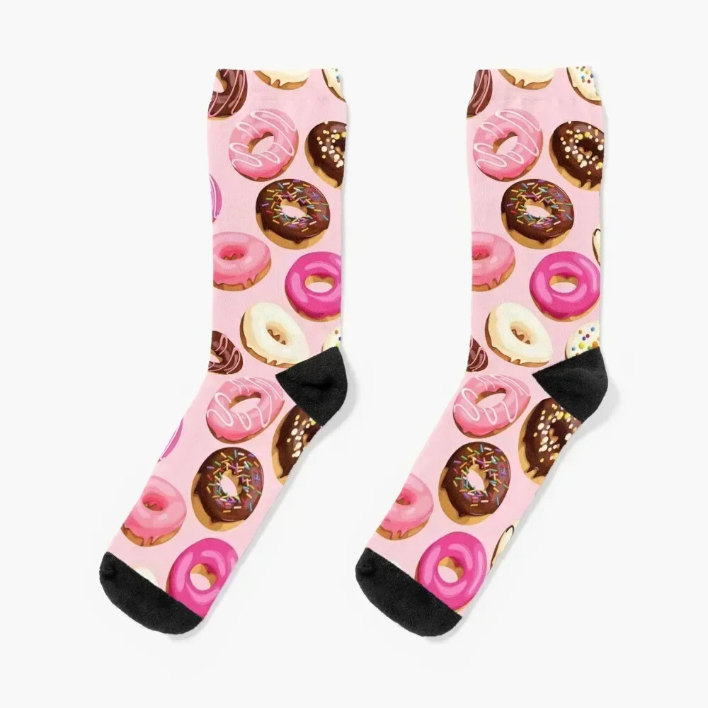 Pink Delicious Retro Donuts Socks basketball sheer sports stockings soccer anti-slip Socks Woman Men's
