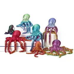 New High Quality 3D Printed Octopus Figurine with Flexible Joints Colorful Animal Table Ornament 17cm Squid Toy Home Decoration