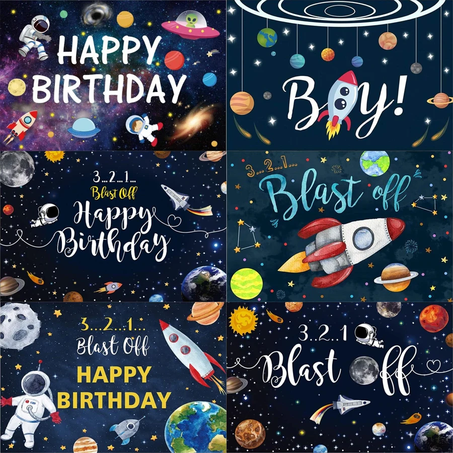 Photography Backdrop Solar System Outer Space Astronaut Theme Background Poster For Kids Boys Birthday Party Banner Decoration