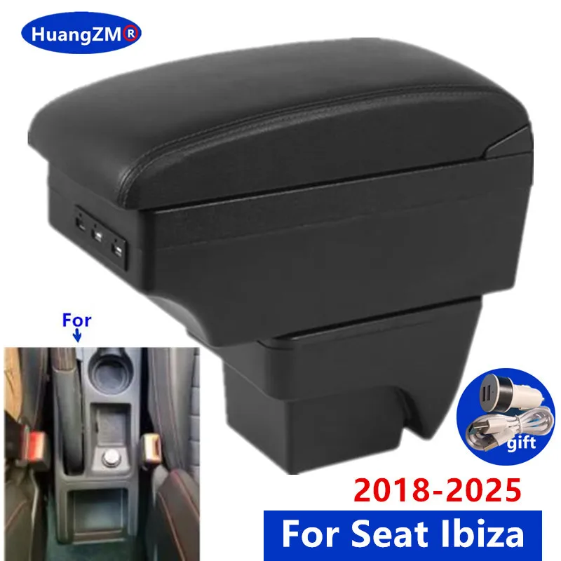 For SEAT IBIZA car armrest Retrofit multifunctional double-layer storage box with USB charging easy to install Car Accessories