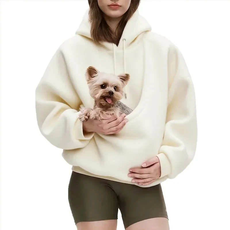 Pet Carrier Sweatshirt Hoodie for Small Dogs and Cats, Hands-Free Wearable Pouch Front Pack, Cozy Travel Walking Hiking Outfits