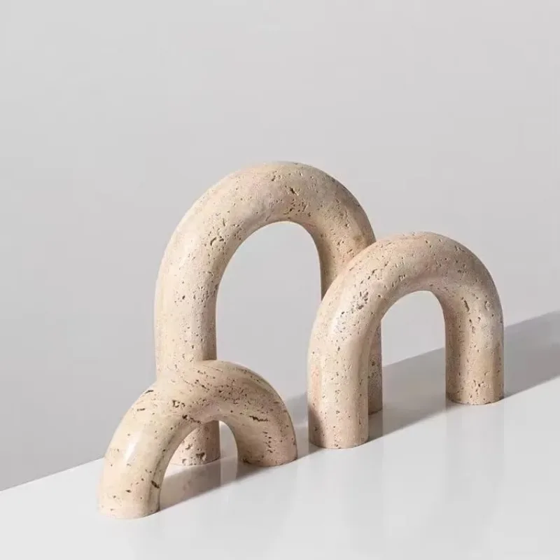 2026 Unique Natural Marble Sculpture Geometric Arch Semicircular Arch Ornament Yellow Cave Stone Decorative Figurines Living Roo