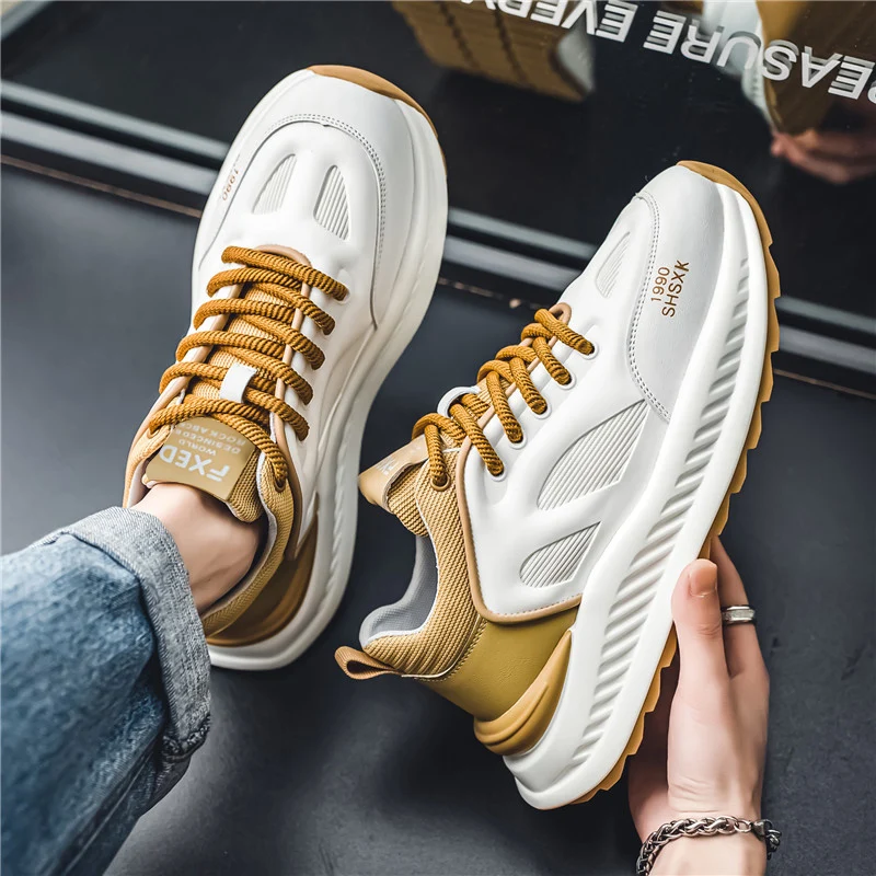 Men Shoes Green Thick Sole Platform Wave Shoes Student Sneakers Increase Height Men Walking Shoes Fashion Male Shoes ﻿