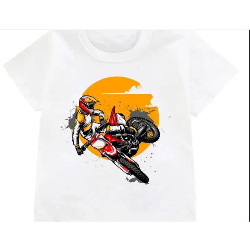 

Hot Sale Dirt Bike Motorcycle Print T-shirt Boys Cool White T Shirts Kids Harajuku Summer Short Sleeve Tshirt Tops