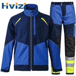 Reflective Work Clothing for Men High Visibility Work Jacket and Hi Vis Pants Set Workshop Mechanical Repairmen Uniforms