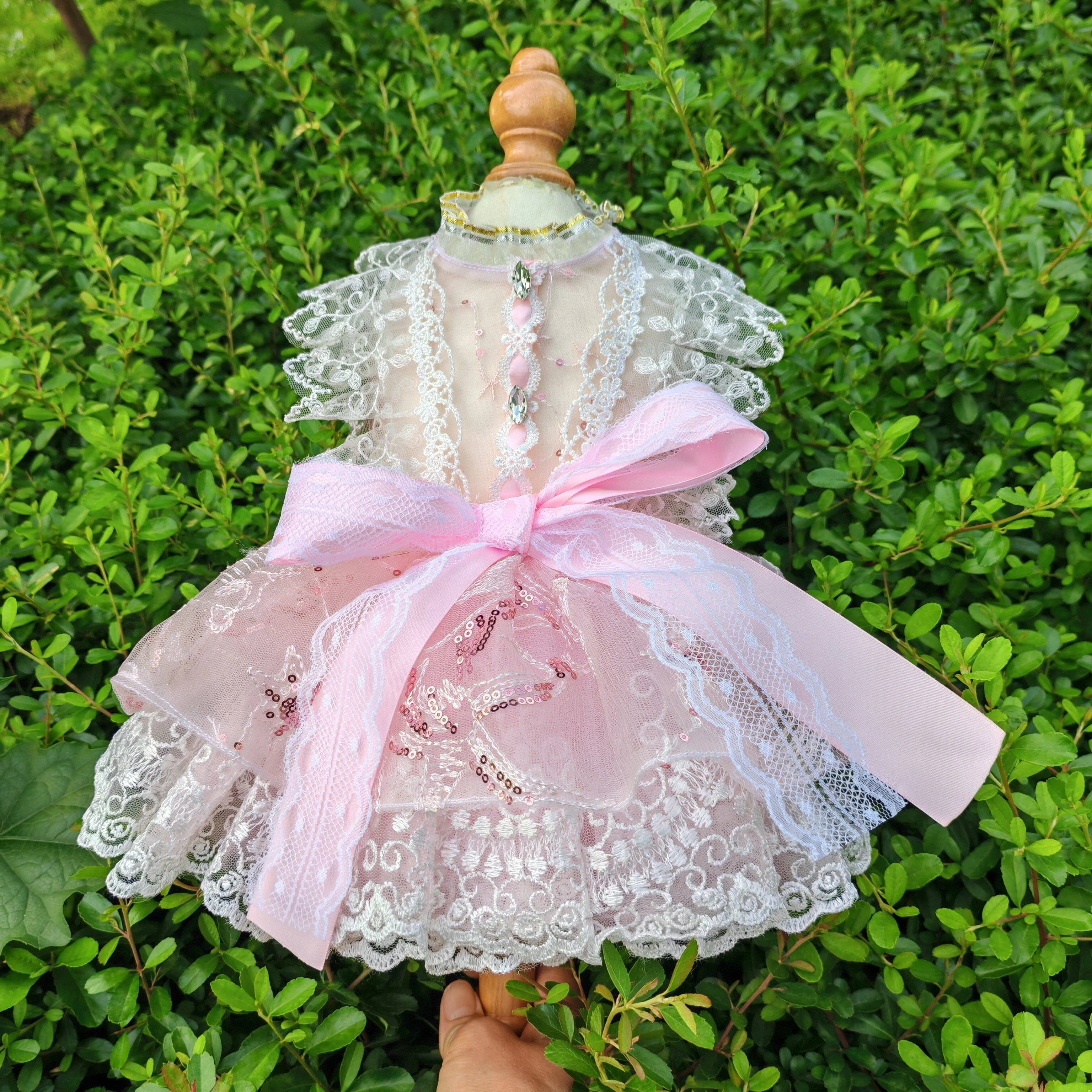 

Summer Luxury Handmade Pet Dog Clothes Original Pink Hollow Lace Lace Princess Dress For Small Medium Dog Poodle Dog's Skirt