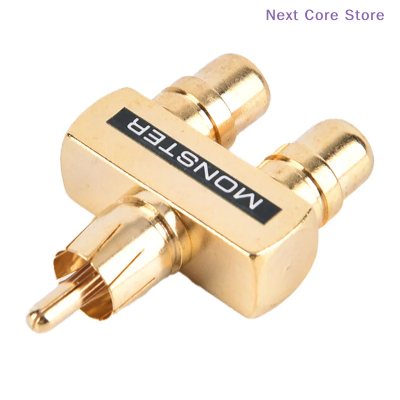 [NC]Copper Gold Plated Audio Video Splitter 1 Male To 2 Female Converter Adapter[NC]