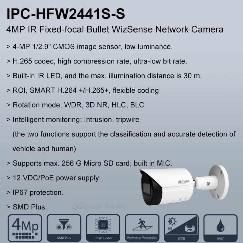 Imagem -02 - Dahua-câmera ip Bullet com Mic Integrado Câmera de Segurança Externa Proteção Corpo de Metal Hfw2841s-s Substituir Poe 4mp 5mp 8mp Hfw2831s-s2