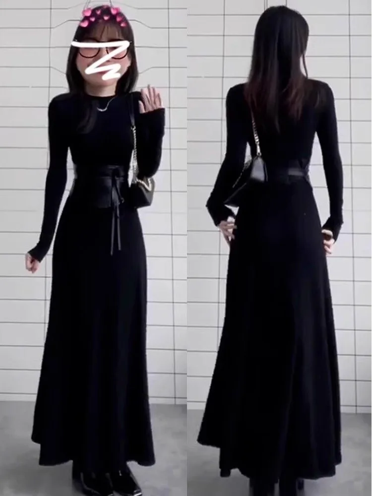 

Новое поступление: Женское зимнее модное трикотажное платье 2026 года, повседневное, с круглым вырезом, приталенное, длинное, А-силуэт, с юбкой