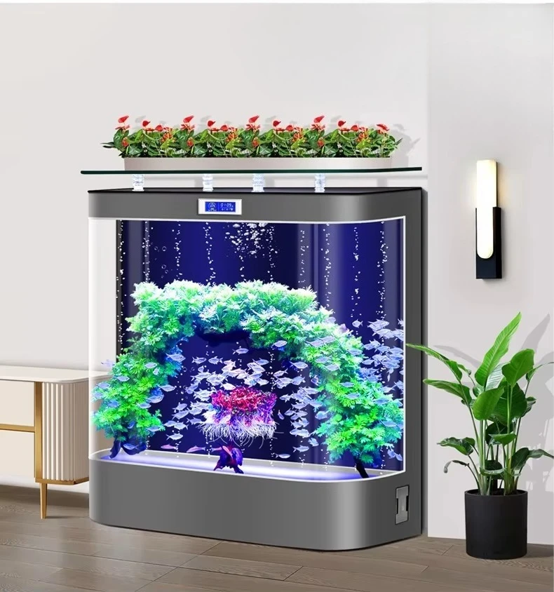 

אקווריום לדגים Ecological Aquarium Back Filter Lazy Special Glass Fish Globe Fish Tank Living Room Floor Light Luxury