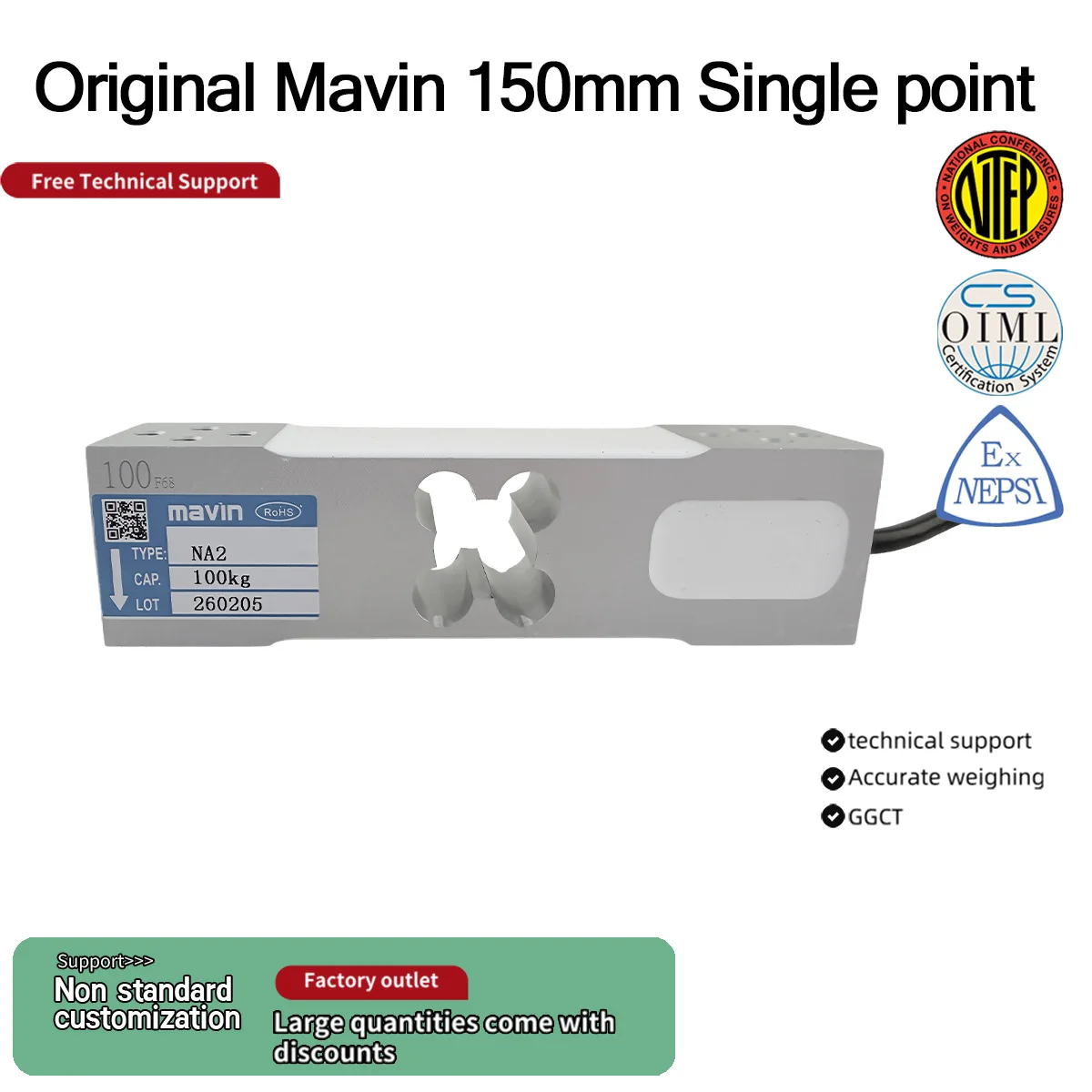 

Датчик веса Mavin NA Series, тензодатчик с параллельной балкой длиной 150 мм для цифровых платформенных весов и электронных балансов