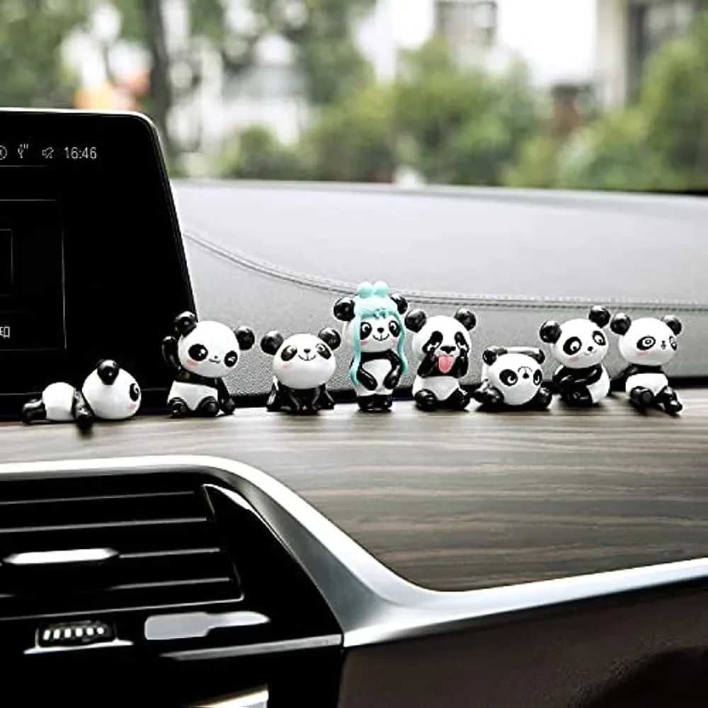 Car Interior Mini Panda Doll Decoration Ornaments Pack of 8