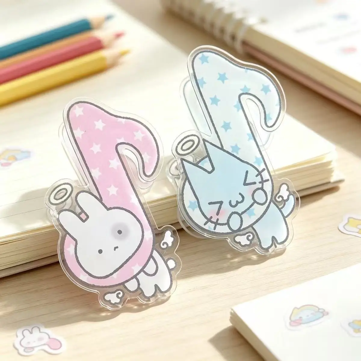 2PC Mix Cute Soft Musical Note Animal Little Cat Little Bunny PP Clip Student Journal Paper Clip High-Value Stationery Cute Gift