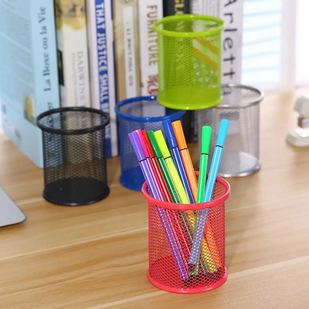 Pen Holder Large Capacity Anti-deform Wrought Iron Pencil Ruler Stationery Storage Bucket for Home