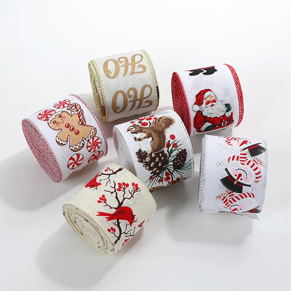 GODWJ 1/2/5/10 Rolls 2 Yards Christmas Wired Ribbon 2.5 Inch Christmas Ribbon for Gift  Wrapping Wreath Bow Xmas Tree DIY Crafts