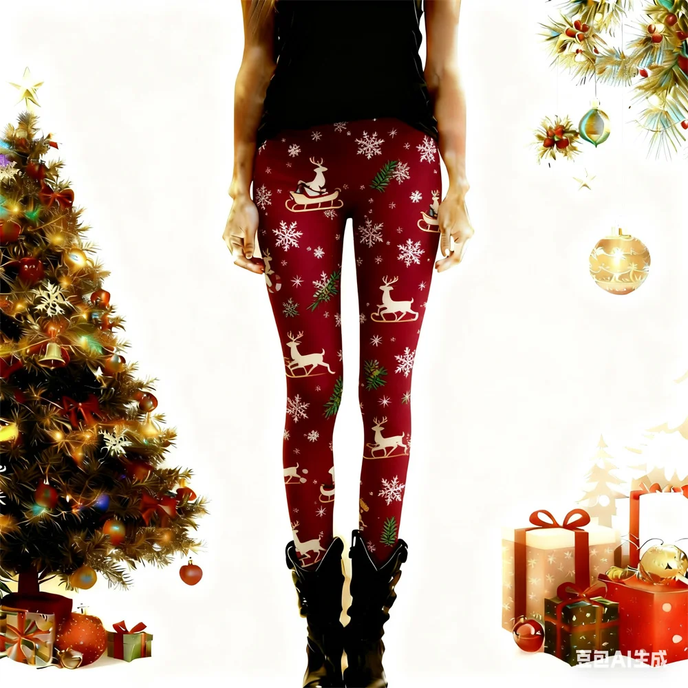 Navidad Otoño Invierno leggings de mujer patrón estampado pantalones de yoga deportes pantalones ajustados de mujer pantalones de cintura alta ropa de mujer