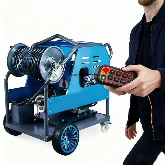 GTM 60LPM 200bar Engine Cold Water High Pressure Remote Control Sewer Jetter Pressure Washer Trailer Mounted
