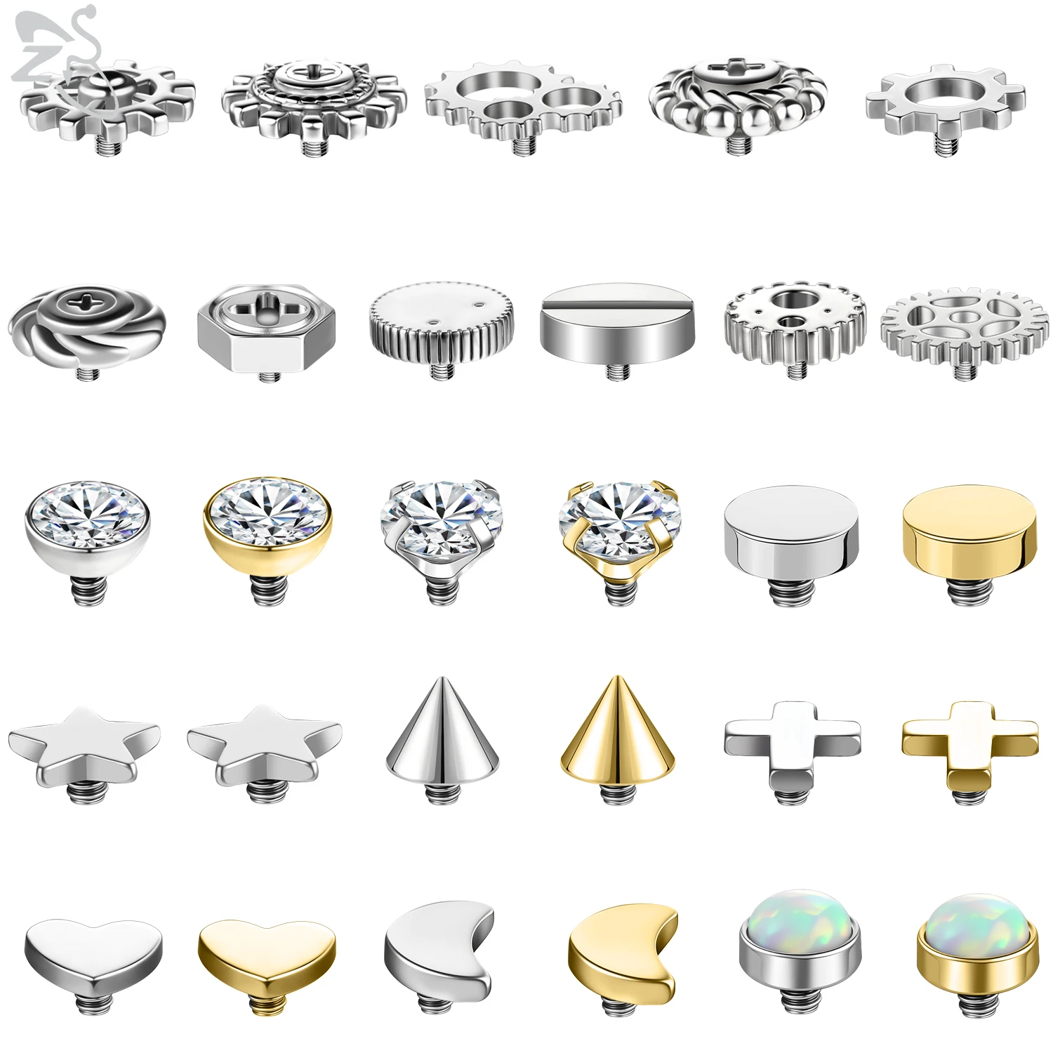 ZS 1PC Stainless Steel Microdermal Piercings Flat Crystal Anchor Top Skin Diver Surface Tragus Piercing Body Jewelry 18G/16G