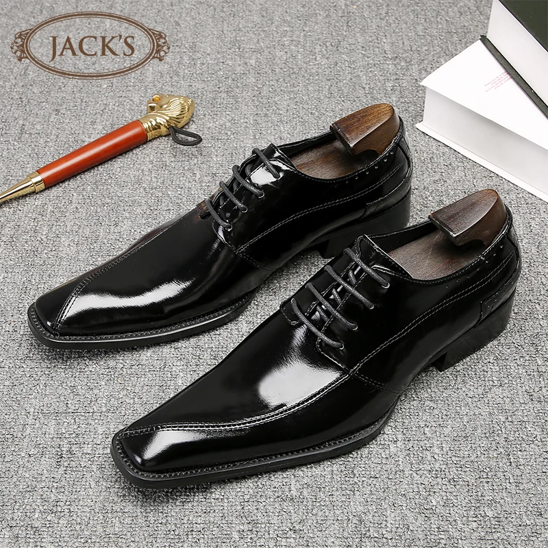 Business Formal Leather Shoes for Men Square Toe  Stage Performance Wedding Shoes Breathable Comfortable Rubber Sole