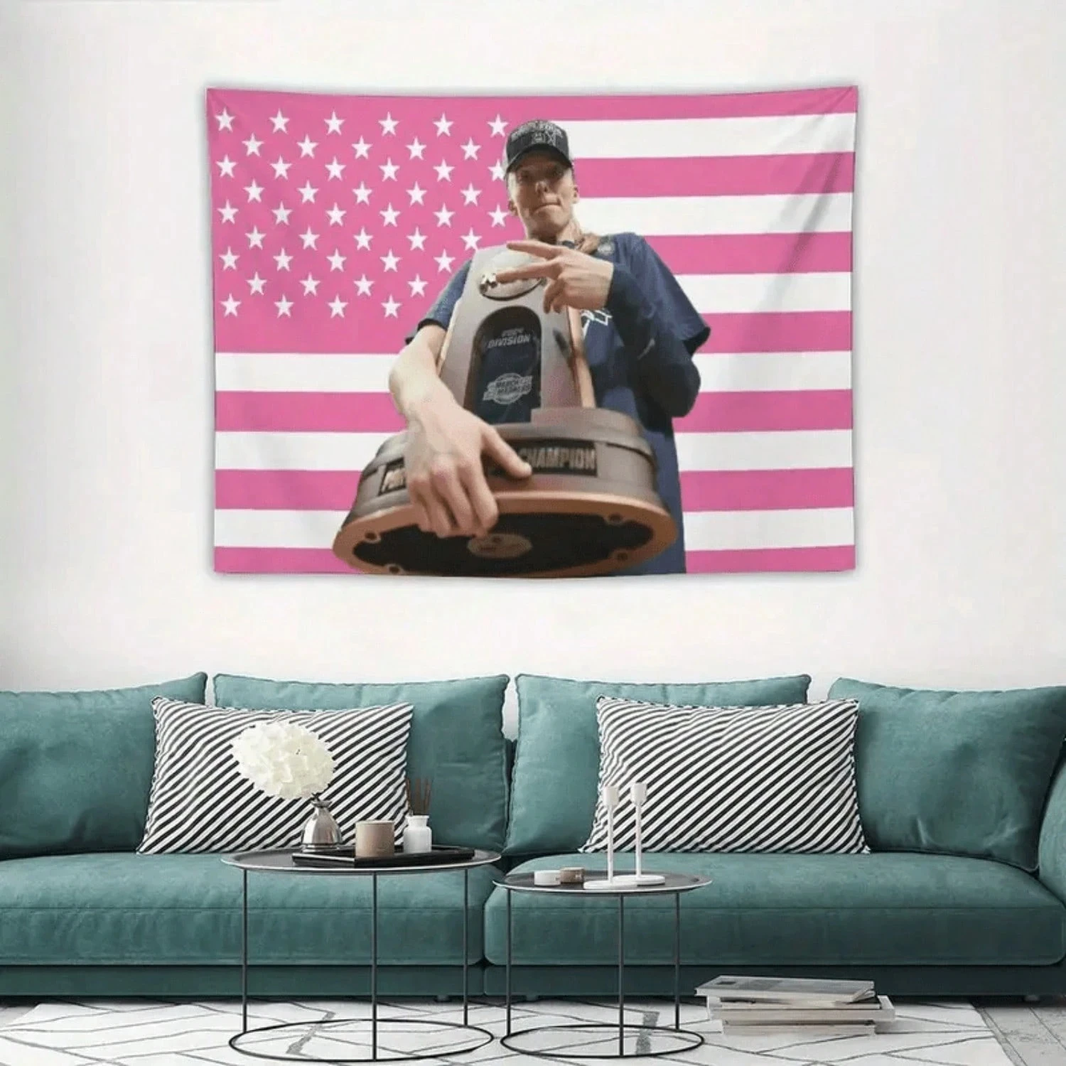 Paige Bueckers Patriotic Sports Tapestry American Flag Championship Trophy Wall Hanging for Dorm Porch Decor with Installation K
