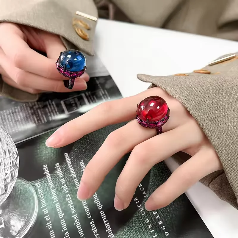 

2025 New 18*20mm Ruby Sapphire Rings Gemstone Cocktail Party Vintage Fine Jewelry Personality Ring Anniversary Gift