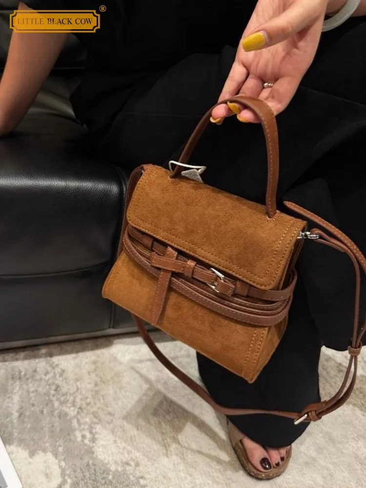 

Versatile Women Elegant Suede Genuine Leather Flap Pocket Casual Tote Handbag Versatile Single Shoulder Underarm Crossbody Bag
