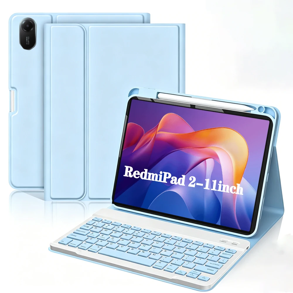 

Keyboard Case for Xiaomi Redmi Pad 2 11 lnch,Keyboard Cover For Redmi Pad 2 11-inch Tablet Case Wth Pencil Slot,Sky Blue