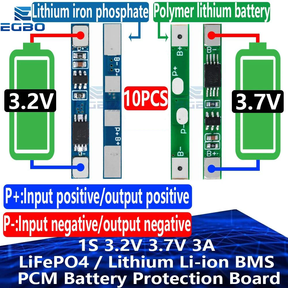 10~40PCS EGBO 1S 3.2V 3.7V 3A LiFePO4 / Lithium Li-ion BMS PCM Battery Protection Board Pcm For 18650 32650 Battery Packs