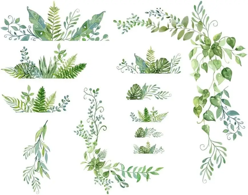 

Green Leaves Wall Decals 2 Sheets Vinyl Stickers for Living Room Bedroom Decor Removable Mural