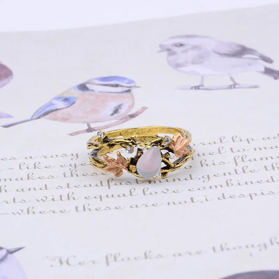 DIY accessories Cross-border fashion old gold branch maple leaf ring retro creative women's exquisite high-end temperament index