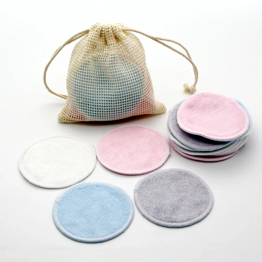 Tampons démaquillants réutilisables en Fiber de bambou, 12 pièces/paquet, ronds lavables, tampons nettoyants pour le visage, outils