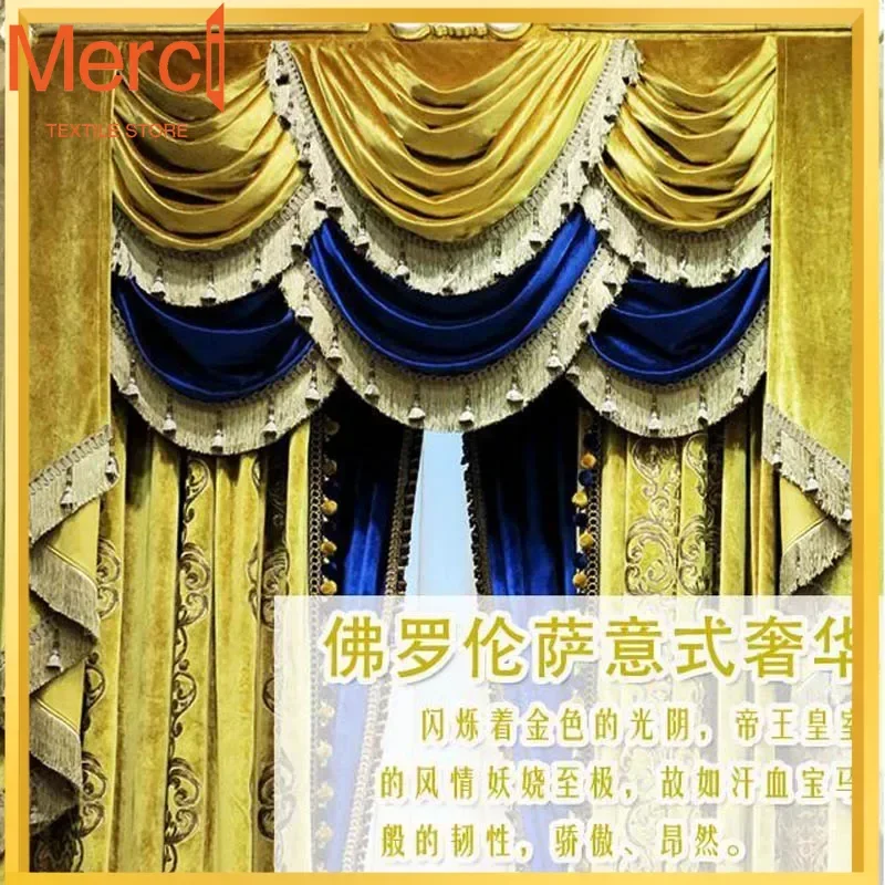 Luxury Valance Velvet Curtains Thick Yellow Drapes Luxurious Living Room Windows Extreme Villa Blackout Curtain For Bedroom