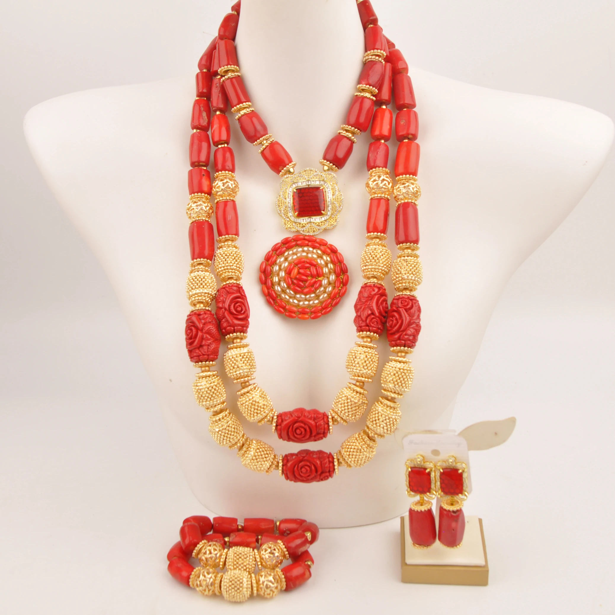 Nigerian traditional wedding coral bead necklace bridal jewelry sets