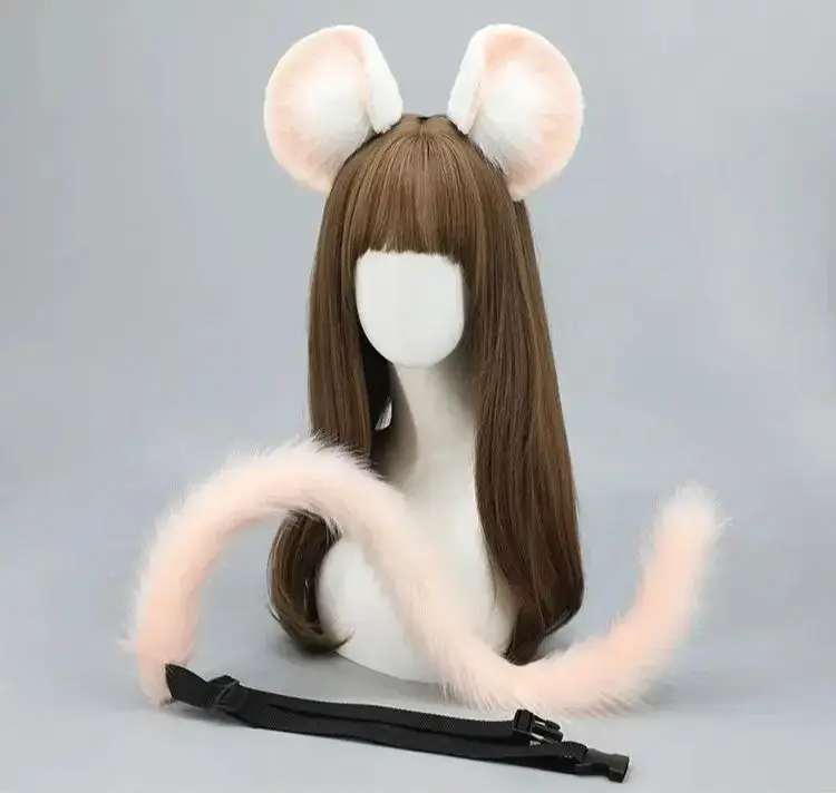 Plush Mouse Ear Lolita Headbands Girls Cartoon Furry Hair Bands Hoop Women Cosplay Costume Party Headwear Korean Hair Accessorie