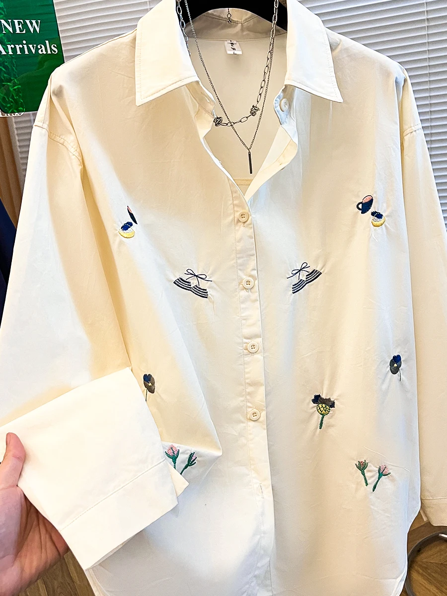 

Свободный длинный топ с вышивкой для женщин больших размеров, в стиле ретро, с художественным дизайном, защитой от УФ-излучения, для повседневной носки и работы, повседневный стиль