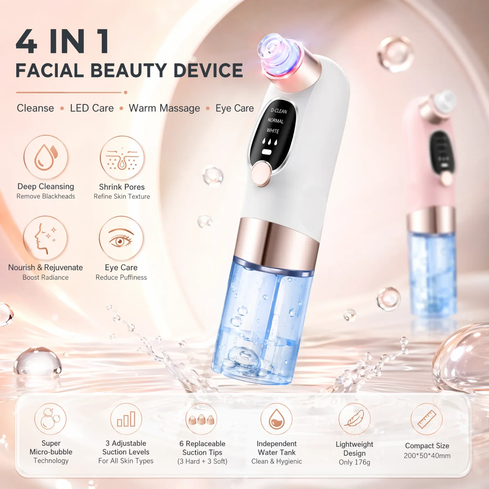Micro Bubble Blackhead Remover Vacuum Pore Cleaner Hydro Facial Cleansing Water Cycle USB Rechargeable Skin Care Beauty Tool Set