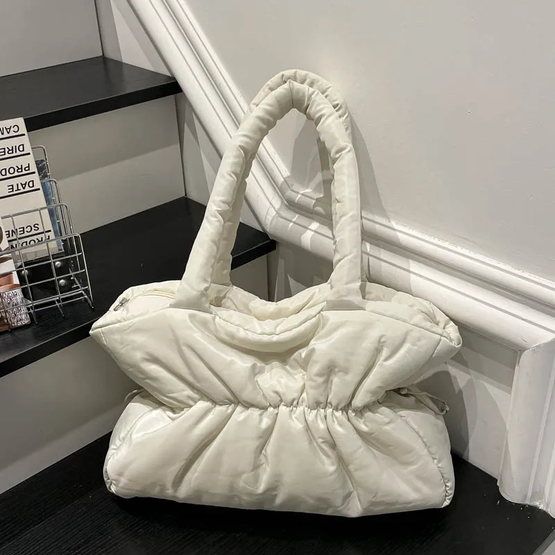 2026 Winter New Soft Fluffy Puffer Tote Handbag Ruched Cloud‑Shape Multi‑Color Women Fall Casual Versatile Office Shoulder Bag