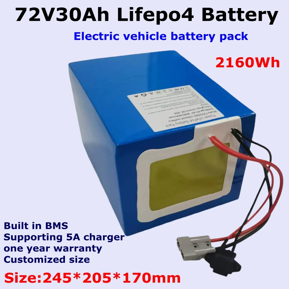 

Cz- Batterie au lithium LiFePO4 , 72V, 30Ah,avec BMS pour 2000W 3000W 5000W E-scooter, vélo électrique, moto, + 5A Charger