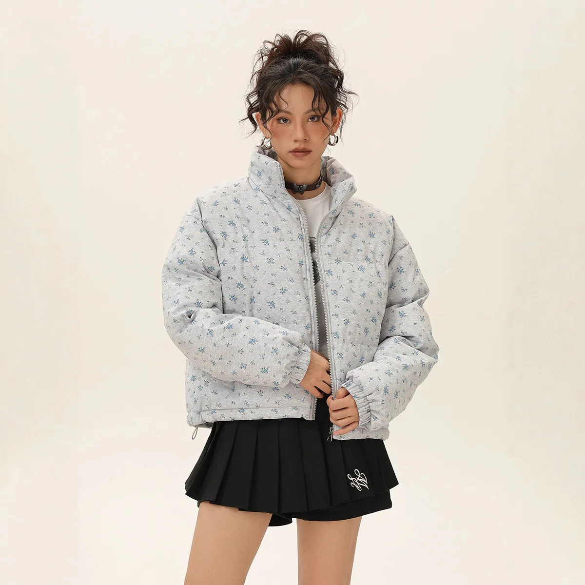 

Zekye Small Floral Stand-up Collar Short Cotton-padded Jacket Thickened Bread Jacket Coats for Woman Zara Woman 2025