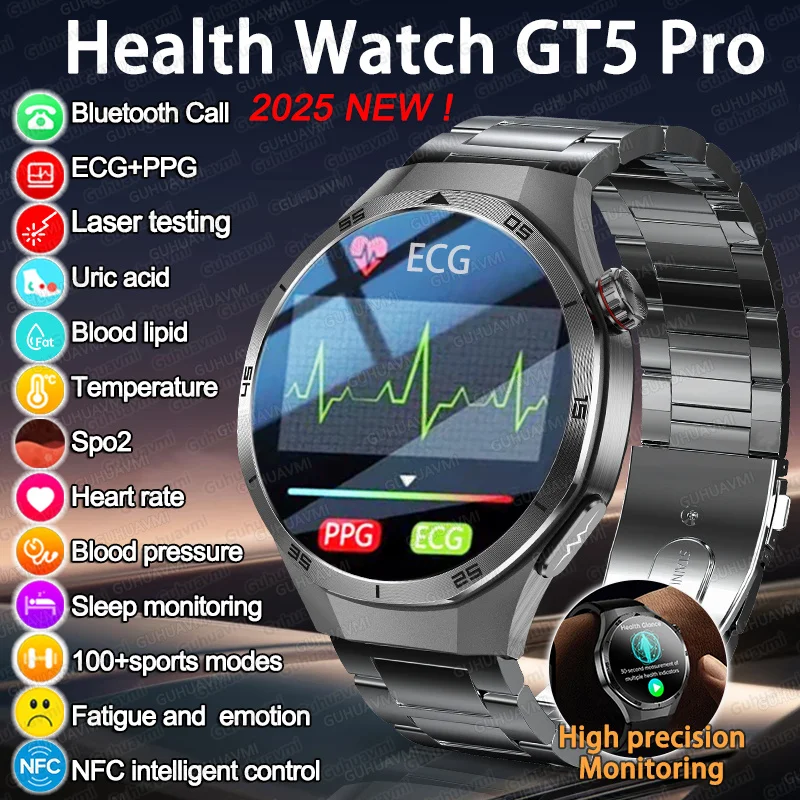 

GT5 Pro High precision ECG+PPG Lipids Uric acid Smart Watch Men Blood pressure Body Fat Health NFC Sport Call Smartwatch 2025New