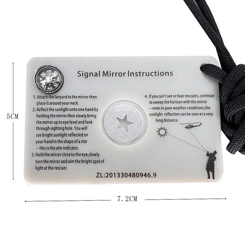 2023 NEW Camping Wild Survival Signal Mirror Wearing Compass Whistle Reflective Function Explorer Survival Tool