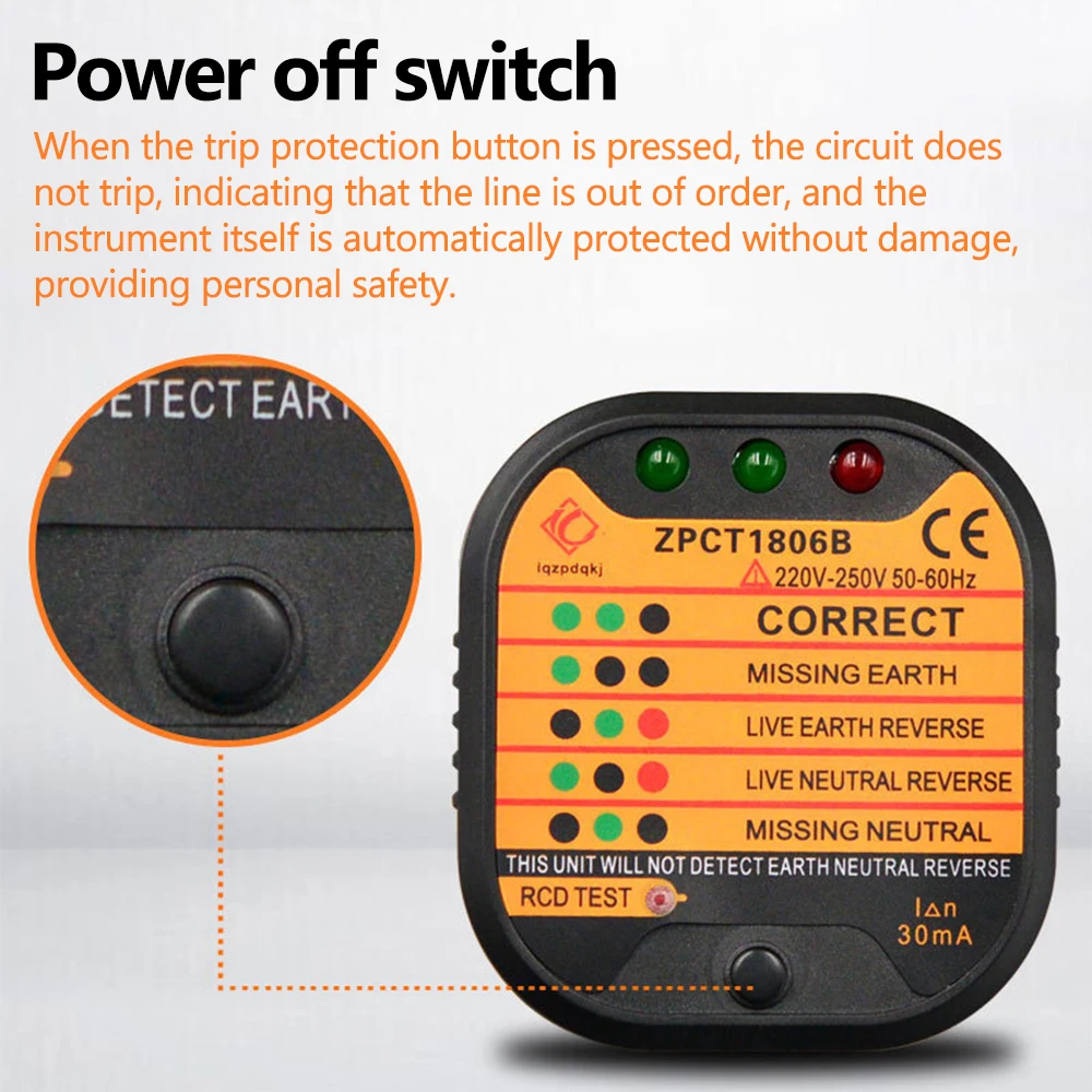 Socket Tester Detector Circuit Polarity Voltage Plug Circuit Breaker Grounding Zero Wire Switch Current Detector Electroscope