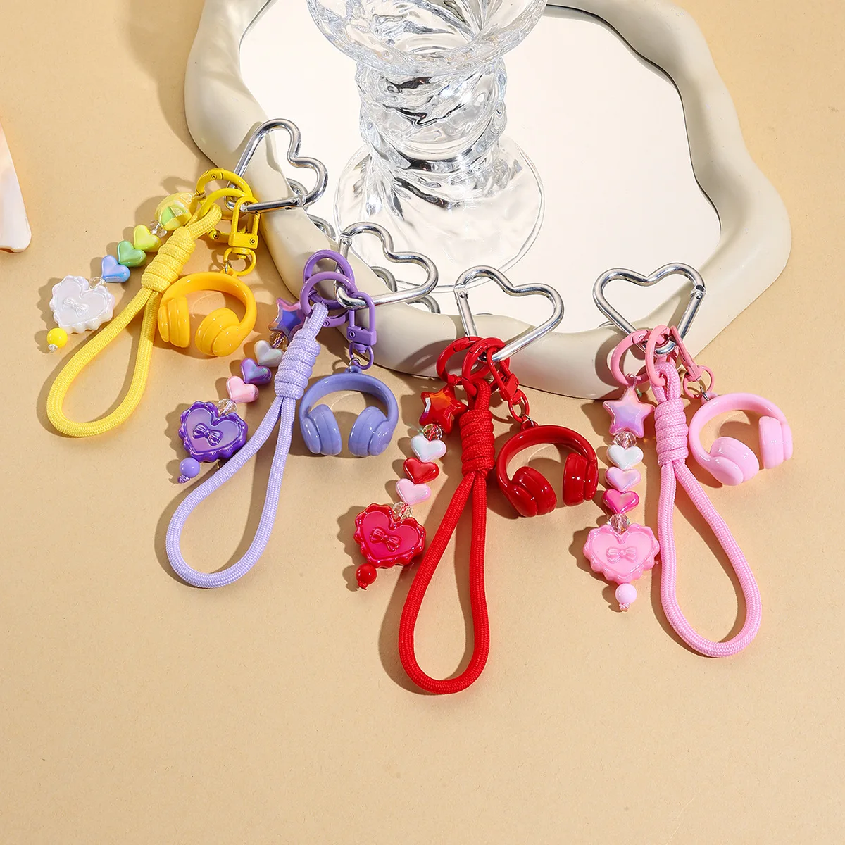 Fashionable Accessories Headphones Braided Ropes Keychains Cute Simple Bag Backpack Hanging Ropes Bow Pendants For Women Student