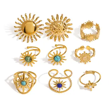 Uworld Guldfärgad Sunshine Ring Full Sunburst Ring Rising Sun Elegant Celestial Jewelry Stapelbar Ring Gåva Fru 6 best sales Sunburst ring - №3