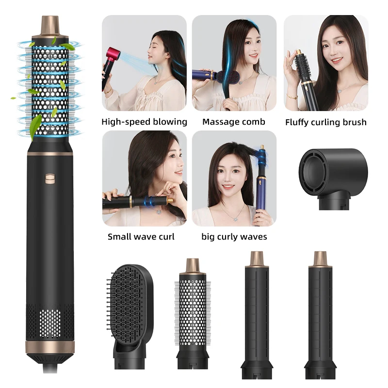 

Five in One Hair Styling Tool 1000W Detachable Head Diffuser - Multifunctional Hair Dryer, Comb, Curling Iron, and Straightener