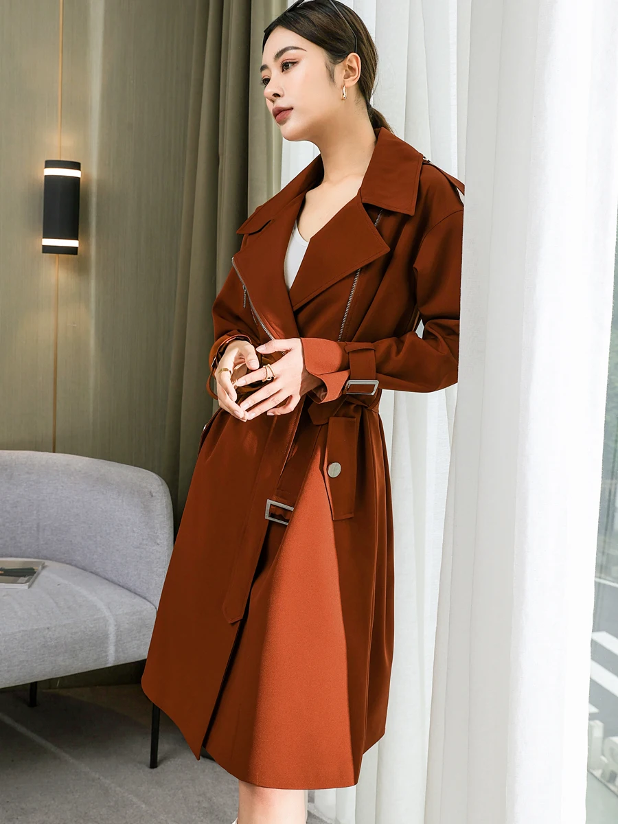 

Raglan Sleeve Long Windbreaker Outwear Female 2023 Fashion Spring/Autumn Loose Casual Zip Trench Coat OL Slim Overcoat