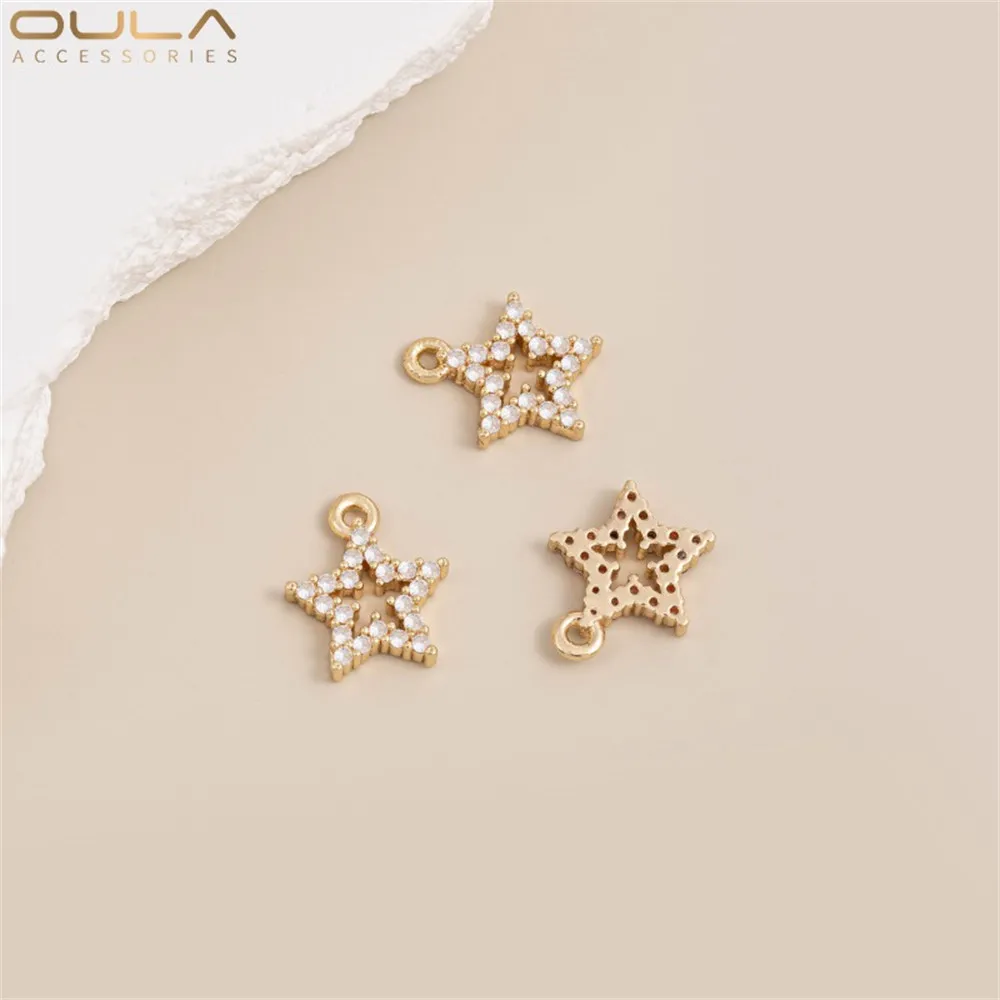 

1PCS 14K Gold-plated Micro-inlaid Zircon Small Pendant, Five-pointed Star Moon Heart Crown Dolphin Pendant, Diy Jewelry Pendant
