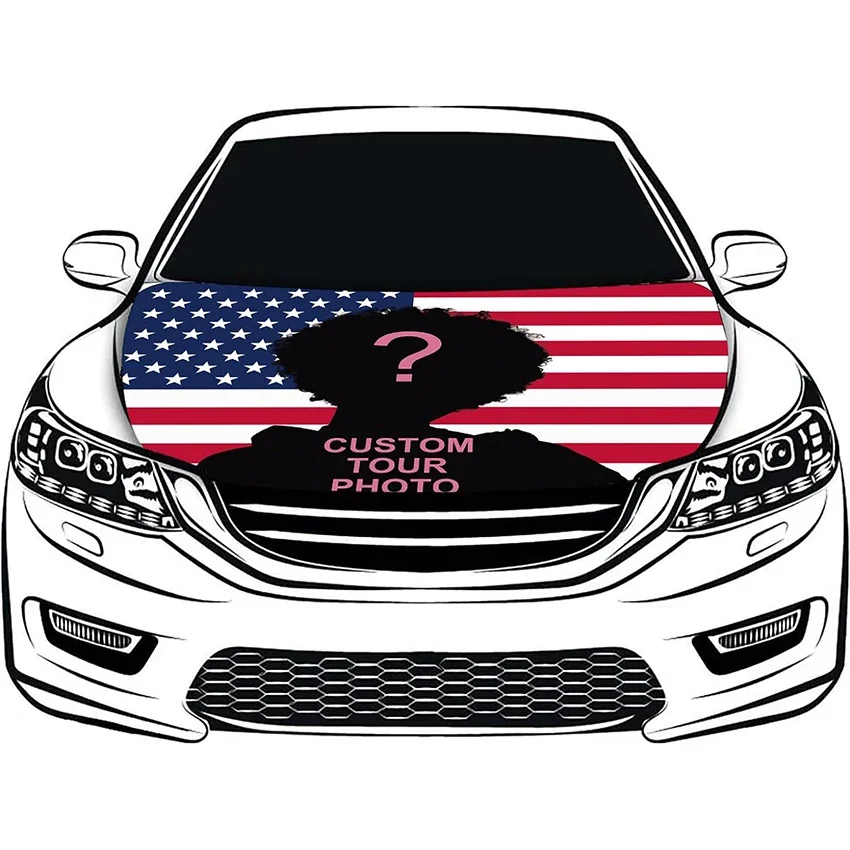 

Custom American Car Hood Cover Flag Personalized Bonnet Banner Elastic Fabrics For SUV Truck Graphic Lover Wedding Car Decor