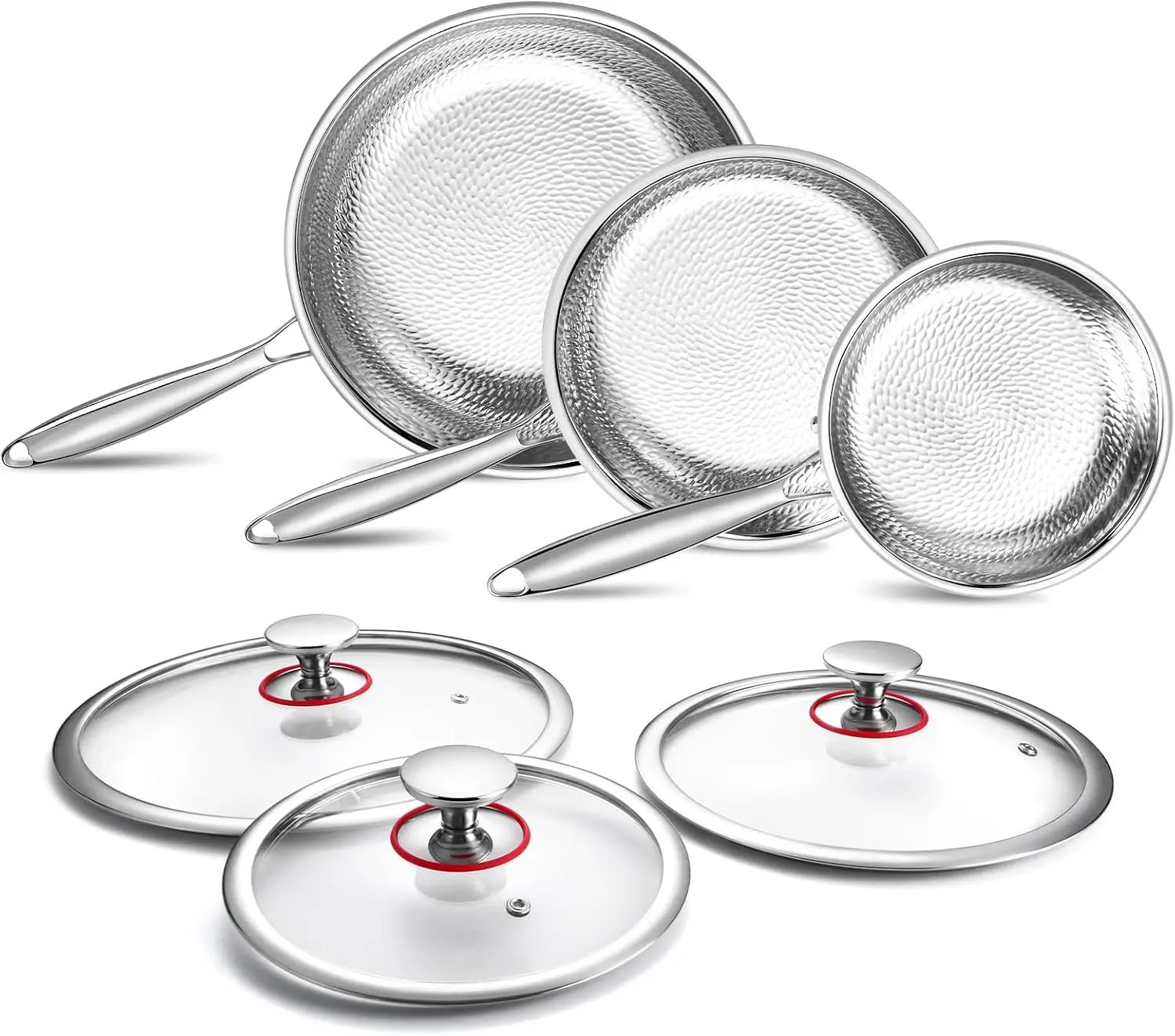 Hammered Titanium Nonstick Frying Pan Lid Stainless Steel Cookware Pot Scratch Resistant Even Heating Stovetops 8 10 12 Inch